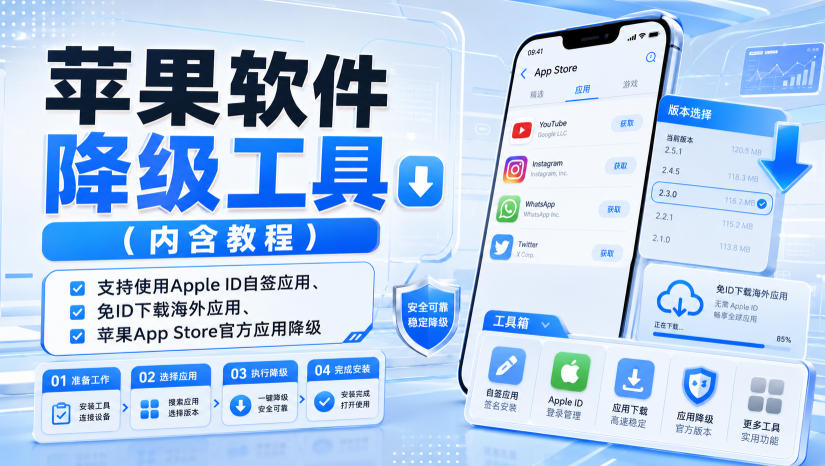 苹果软件降级工具（内含教程），支持使用Apple ID自签应用、免ID下载海外应用、苹果App Store官方应用降级等-易创网