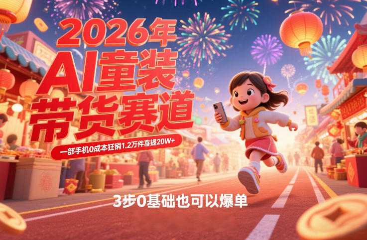 AI童装新春带货赛道，一部手机0成本狂销1.2万件喜提20W+，3步0基础也可以爆单网赚项目-副业赚线-互联网创业-资源整合易创网