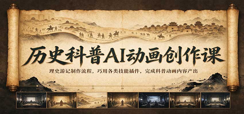 历史科普AI动画创作课：理史游记制作流程，巧用各类技能插件，完成科普动画内容产出-易创网