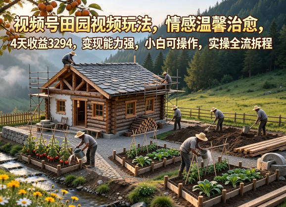 视频号田园视频玩法，情感温馨治愈，4天收益3294，变现能力强，小白可操作，实操全流程拆解-易创网