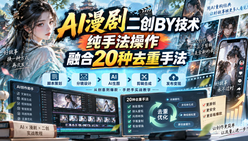AI漫剧二创搬运技术，纯手法操作，融合20种去重手法-易创网