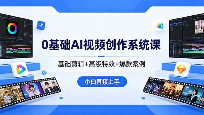 （18354期）0基础AI视频创作系统课，基础剪辑+高级特效+爆款案例，小白直接上手-易创网