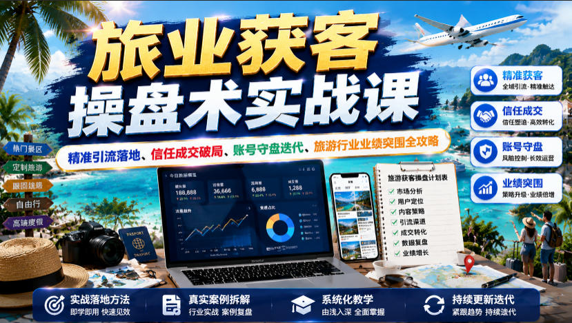 旅业获客操盘术实战课｜精准引流落地、信任成交破局、账号守盘迭代、旅游行业业绩突围全攻略-易创网