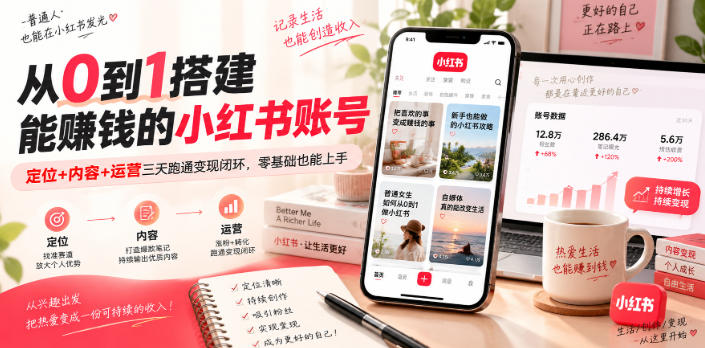 从0到1搭建能賺钱的小红书账号，定位+内容+运营三天跑通变现闭环-易创网