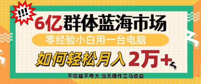 6亿群体蓝海市场，零经验小白用一台电脑，如何轻松月入过w【揭秘】-易创网