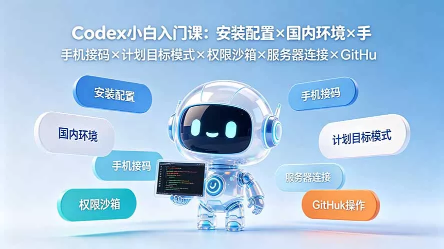 Codex小白入门课：安装配置×国内环境×手机接码×计划目标模式×权限沙箱×服务器连接×GitHub操作-易创网