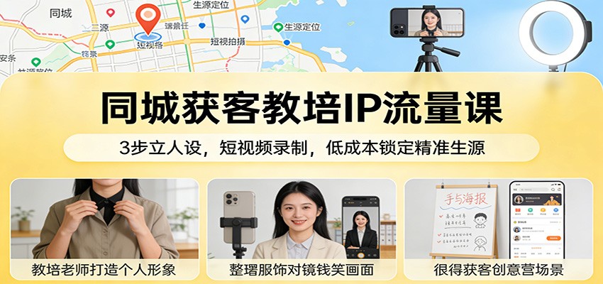 同城获客教培IP流量课：3步立人设，短视频录制，低成本锁定精准生源网赚项目-副业赚线-互联网创业-资源整合易创网