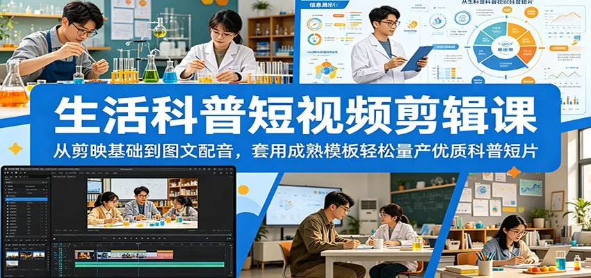 生活科普短视频剪辑课：从剪映基础到图文配音，套用成熟模板轻松量产优质科普短片-易创网