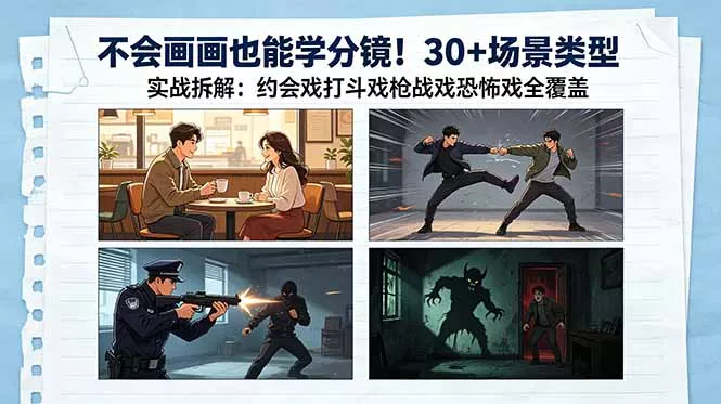 不会画画也能学分镜！30+场景类型实战拆解：约会戏打斗戏枪战戏恐怖戏全覆盖-易创网