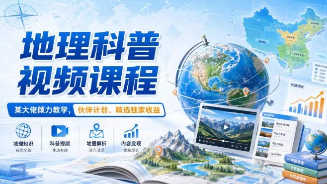 地理科普视频课程，某大佬倾力教学，伙伴计划、精选独家收益-易创网