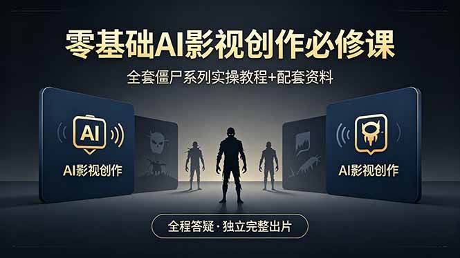 （18185期）零基础AI影视创作必修课，全套僵尸系列实操教程加配套资料，全程答疑带你独立完整出片-易创网