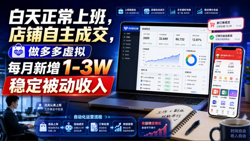 白天正常上班，店铺自主成交，做多多虚拟每月新增1-3W稳定被动收入【揭秘】-易创网