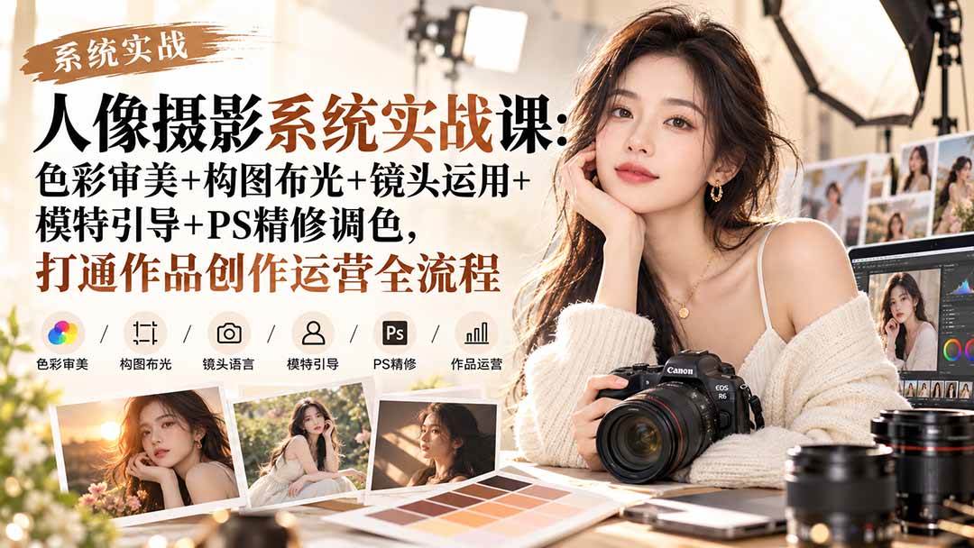 （20623期）【无水印】人像摄影系统实战课：色彩审美+构图布光+镜头运用+模特引导+PS精修调色，打通作品创作运营全流程-易创网