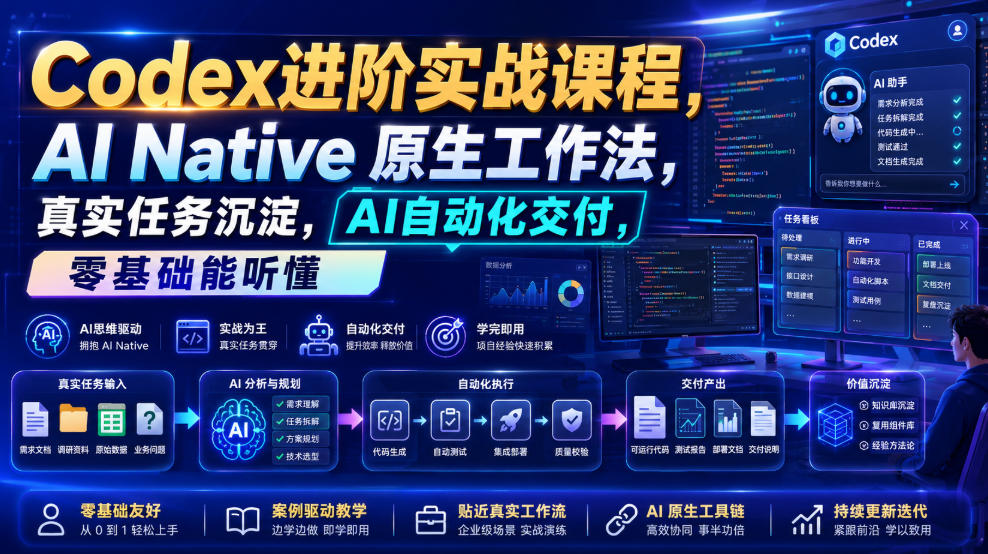 Codex进阶实战课｜AI Native原生工作法，22节真实任务落地，从配置到AI自动化交付全链路教程-易创网