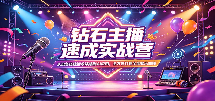 钻石主播速成实战营：从设备搭建话术演唱到AI应用，全方位打造全能娱乐主播-易创网