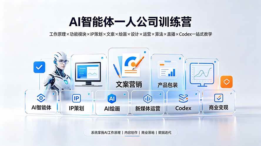 （19502期）AI智能体一人公司训练营：工作原理×功能模块×IP策划×文案×绘画×设计×运营×算法×直播×Codex一站式教学-易创网