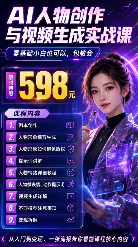 抖音5W粉丝博主的AI真人日系女孩制作教学，AI人物创作与视频生成实战课，新手也能快速起号涨粉变现（更新1002）-易创网