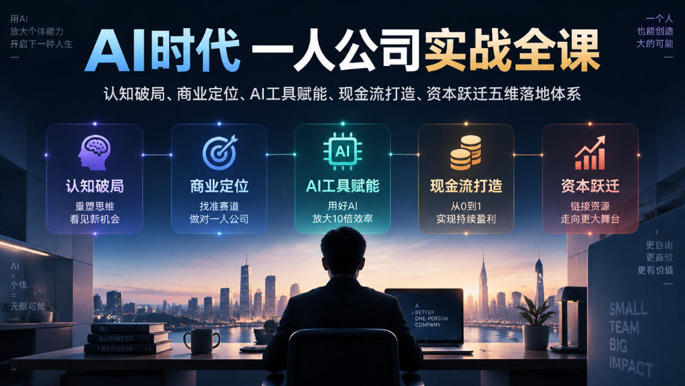 AI时代一人公司实战全课｜认知破局、商业定位、AI工具赋能、现金流打造、资本跃迁五维落地体系-易创网