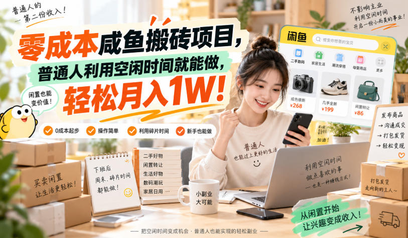 零成本咸鱼搬砖项目，普通人利用空闲时间就能做，轻松月入1W！【揭秘】-易创网