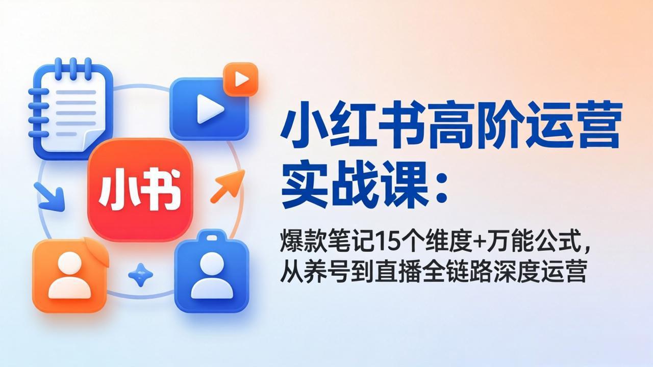 小红书高阶运营实战课：爆款笔记15个维度+万能公式，从养号到直播全链路深度运营-易创网