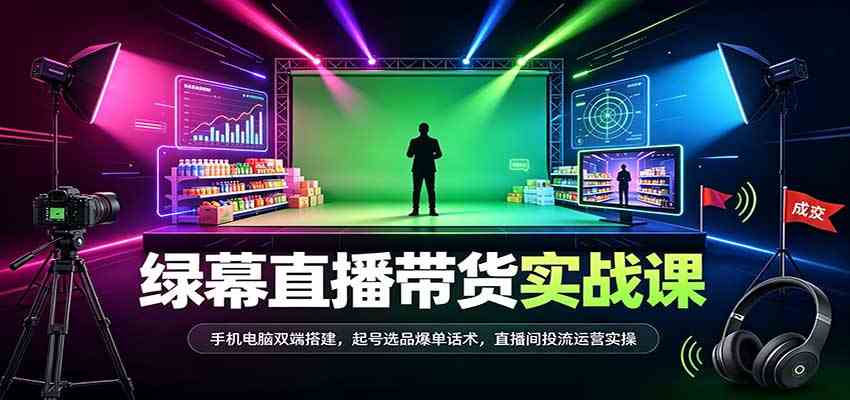 绿幕直播带货实战课：手机电脑双端搭建，起号选品爆单话术，直播间投流运营实操-易创网