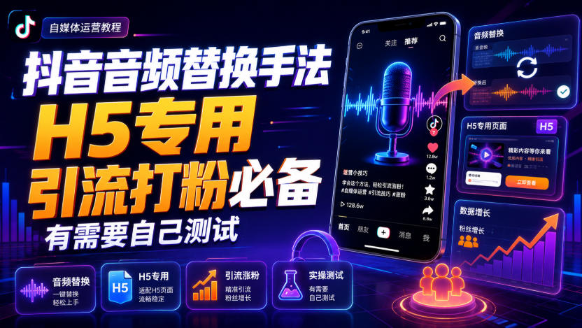 抖音音频替换手法H5专用，引流打粉必备，有需要自己测试-易创网