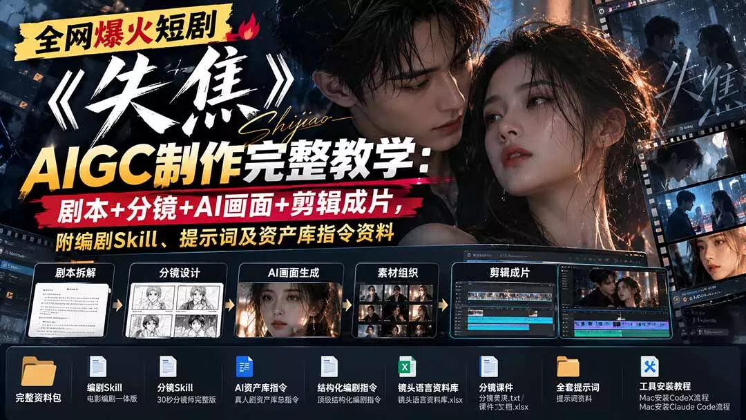 全网爆火短剧《失焦》AIGC制作完整教学：剧本+分镜+AI画面+剪辑成片，附编剧Skill、提示词及资产库指令资料-易创网