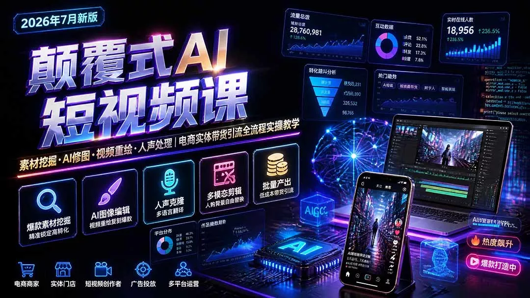 颠覆式AI短视频课|素材挖掘,AI修图,视频重绘,人声处理|电商实体带货引流全流程实操教学 颠覆式AI短视频课|素材挖掘,AI修图,视频重绘,人声处理|电商实体带货引流全流程实操教学