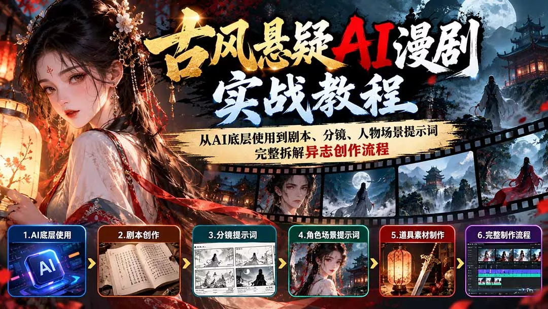 古风悬疑AI漫剧实战教程：从AI底层使用到剧本、分镜、人物场景提示词，完整拆解异志创作流程-易创网