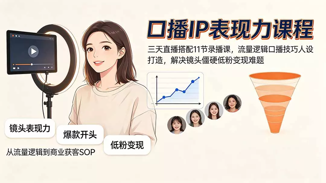 口播IP表现力课程｜三天直播搭配11节录播课，流量逻辑口播技巧人设打造，解决镜头僵硬低粉变现难题-易创网