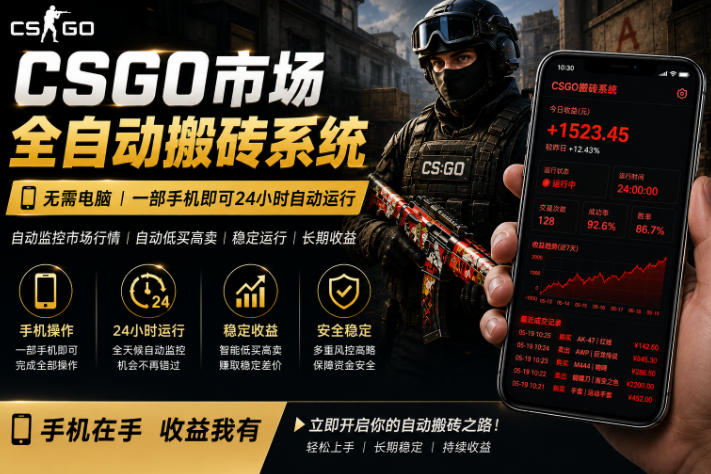 24小时自动监控CS饰品市场，手机即可完成全部操作实现自动搬砖盈利，日入300+【揭秘】-易创网