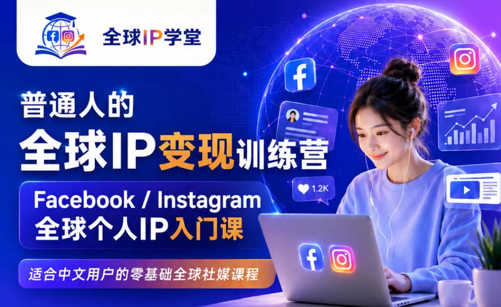 普通人的全球IP变现训练营，Facebook/Instagram全球个人IP入门课，零基础全球社媒课程-易创网