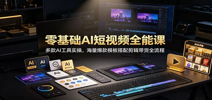 零基础AI短视频全能课：多款AI工具实操，海量爆款模板搭配剪辑带货全流程-易创网