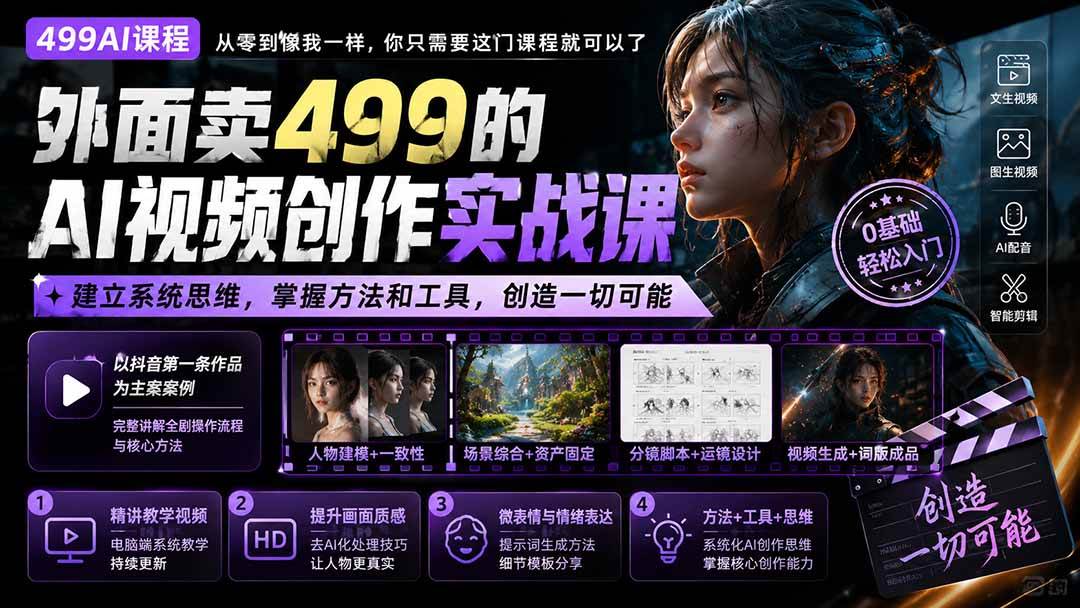 （20307期）外面卖499的AI视频创作实战课：建立系统思维，掌握方法和工具，创造一切可能。-易创网