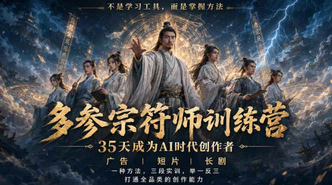 多参宗符师训练营,35天成为AI时代创作者,广告|短片|长剧,一种方法,三段实训,举一反三,打通全品类的创作能力 多参宗符师训练营,35天成为AI时代创作者,广告|短片|长剧,一种方法,三段实训,举一反三,打通全品类的创作能力