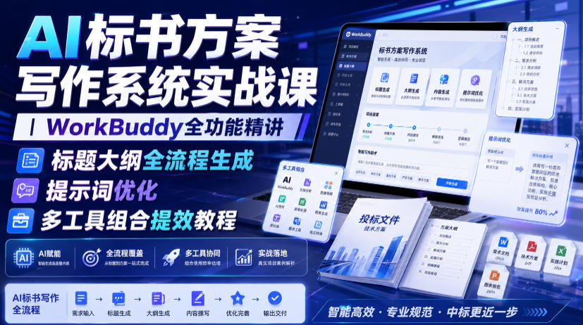AI标书方案写作系统实战课｜WorkBuddy全功能精讲・标题大纲全流程生成・提示词优化・多工具组合提效教程-易创网