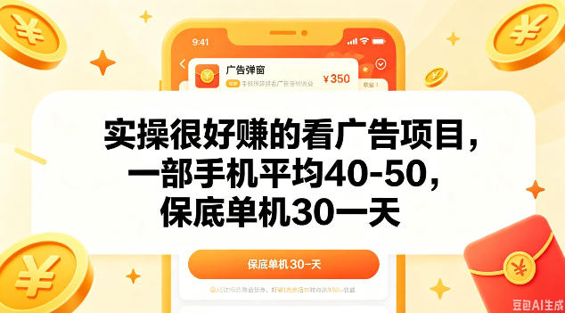 实操很好做的看广告项目，一部手机平均40-50，保底30单机一天【揭秘】-易创网