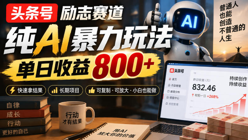 头条号励志赛道，纯AI暴力玩法，单日收益800+，快速拿结果，长期项目-易创网