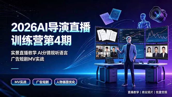 2026AI导演直播训练营第4期，实景直播教学AI分镜视听语言，广告短剧MV实战，解决人物画面崩坏痛点-易创网