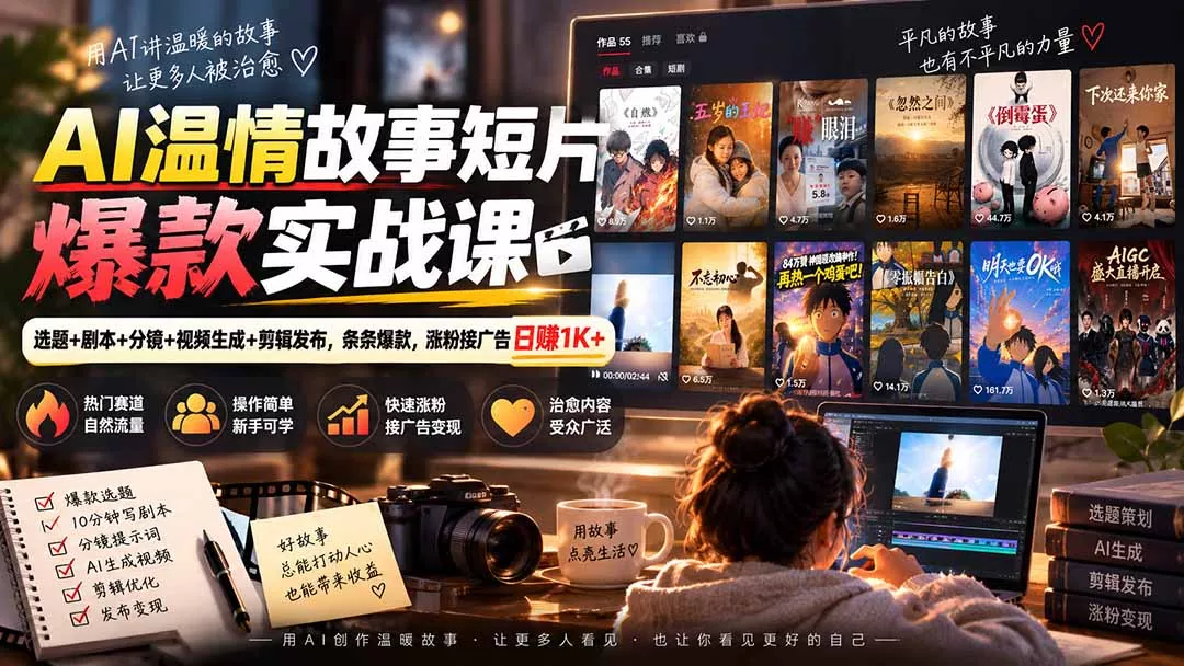 AI温情故事短片爆款实战课-更新｜选题+剧本+分镜+视频生成+剪辑发布，条条爆款，涨粉接广告日赚1K+-易创网