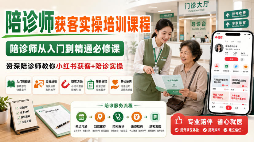 陪诊师获客实操培训课程，陪诊师从入门到精通必修课，资深陪诊师教你小红书获客+陪诊实操-易创网