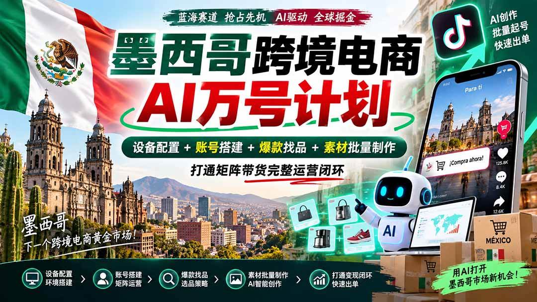 （20500期）墨西哥AI跨境电商万号计划｜设备配置+账号搭建+爆款找品+素材批量制作，打通矩阵带货完整运营闭环-易创网