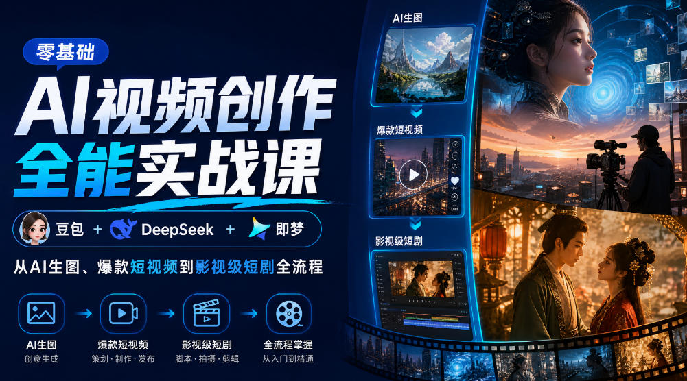 零基础AI视频创作全能实战课｜豆包+DeepSeek+即梦，从AI生图、爆款短视频到影视级短剧全流程-易创网
