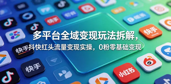 多平台全域变现玩法拆解，抖快红头流量变现实操，0粉零基础变现-易创网