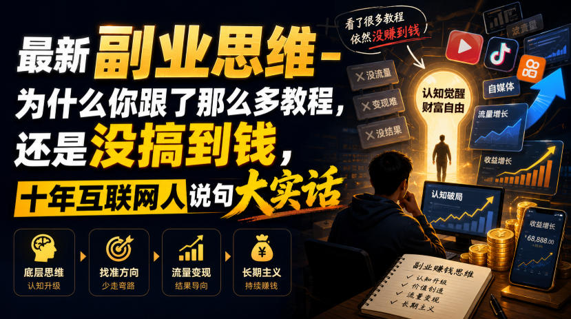 最新副业思维-为什么你跟了那么多教程，还是没搞到钱，十年互联网人说句大实话【揭秘】-易创网