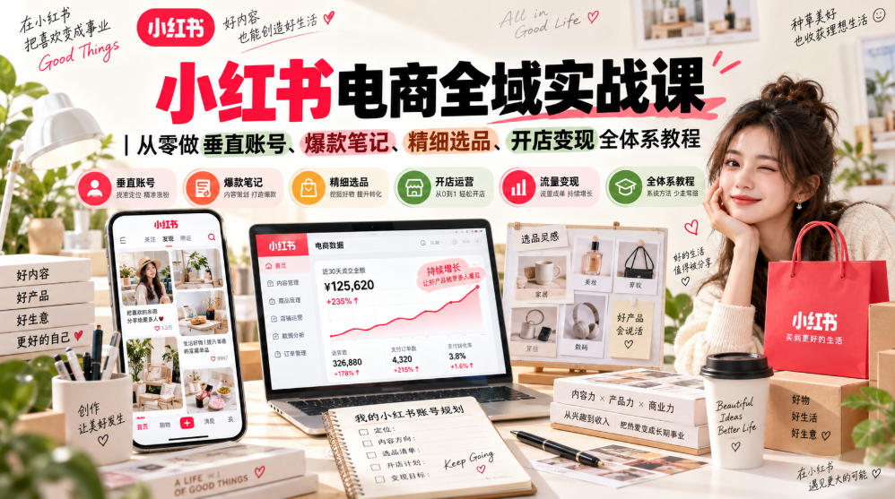 小红书电商全域实战课｜从零做垂直账号、爆款笔记、精细选品、开店变现全体系教程-易创网