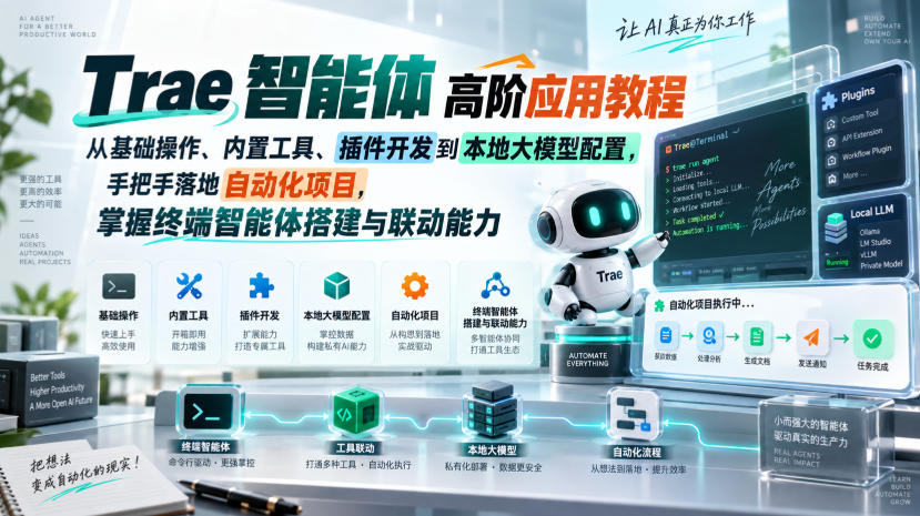 Trae智能体高阶应用教程，从基础操作、内置工具、插件开发到本地大模型配置，手把手落地自动化项目-易创网