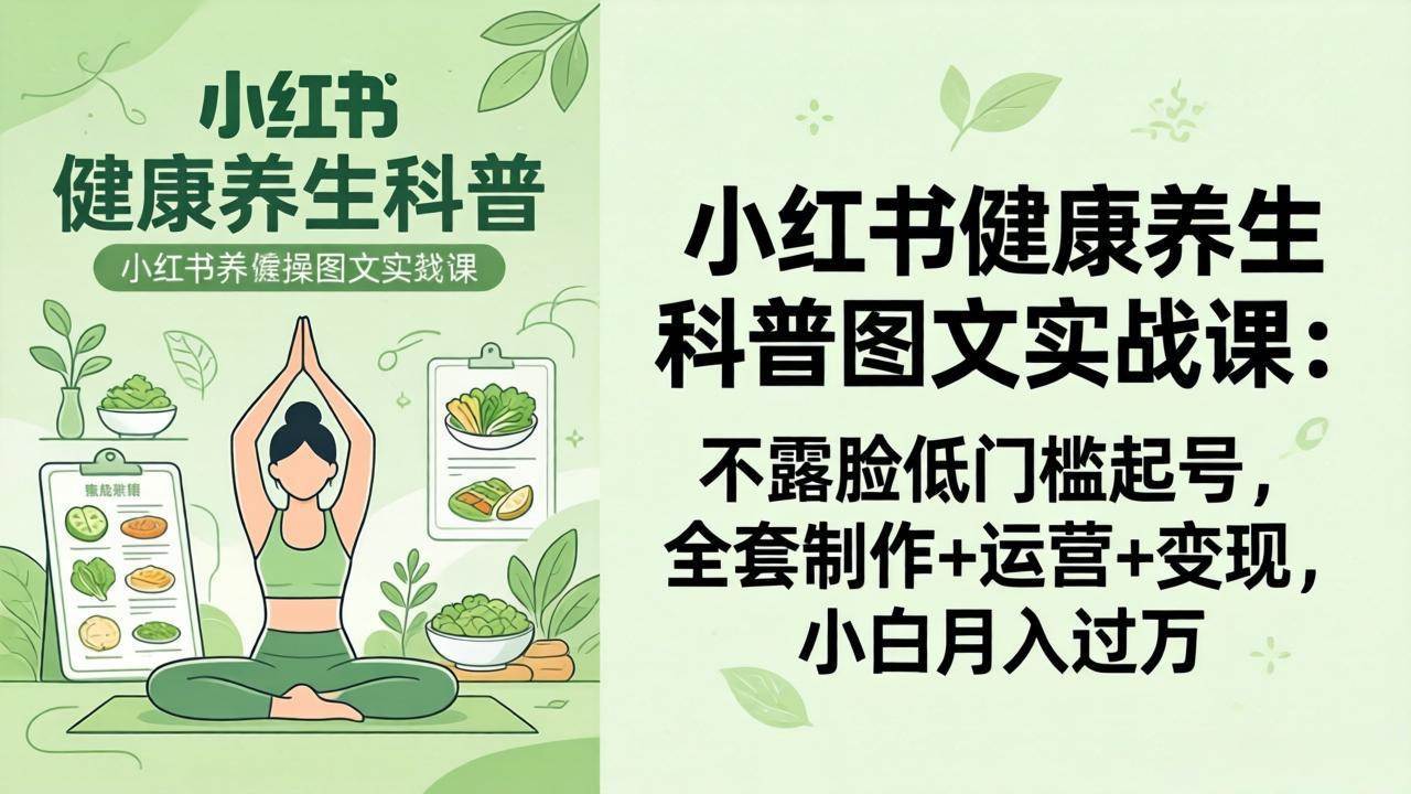 （18033期）2026小红书健康养生科普图文实战课：不露脸低门槛起号，全套制作+运营+变现，小白月入过万-易创网