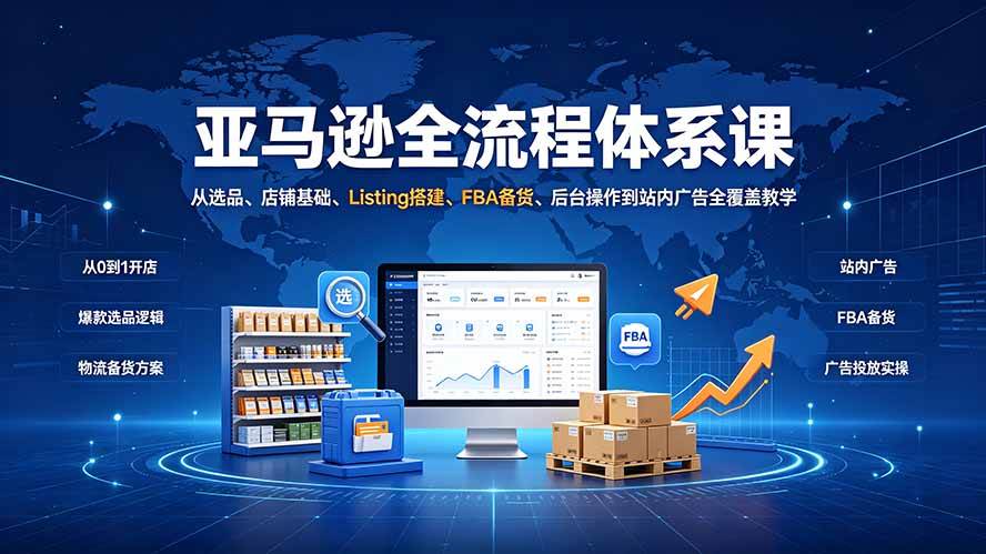 （19409期）亚马逊全流程体系课：从选品、店铺基础、Listing搭建、FBA备货、后台操作到站内广告全覆盖教学-易创网