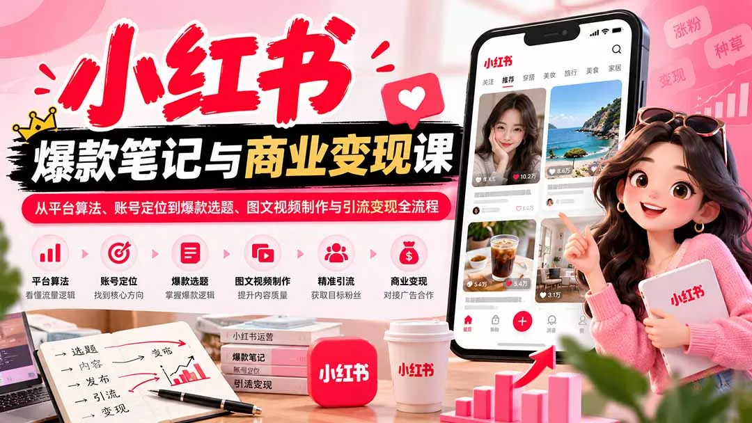 2026小红书爆款笔记与商业变现课：从平台算法、账号定位到爆款选题、图文视频制作与引流变现全流程-易创网